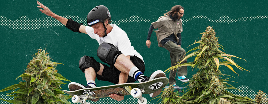 Incrocio tra cultura della cannabis e skateboard.