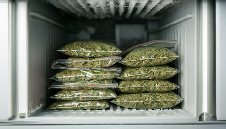 Cannabis congelata nel freezer.