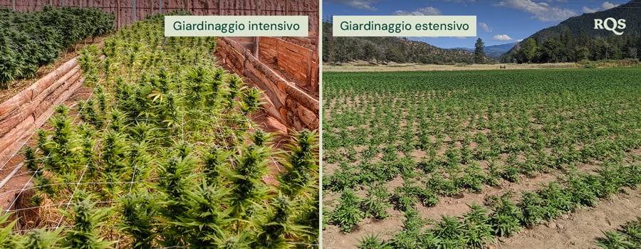 Due immagini: A sinistra mostra una pala nel terreno, e a destra mani che tengono una zolla di terra, evidenziando pratiche di giardinaggio.